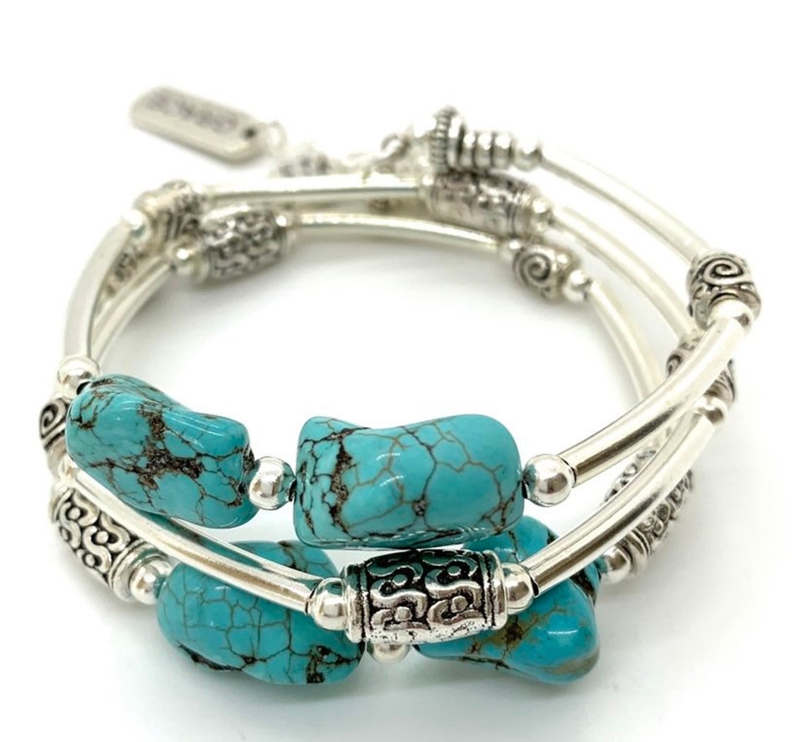 Natural Turquoise Stone Bracelet Etsy