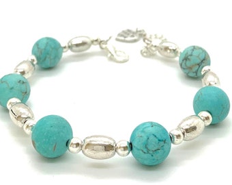 Natural Turquoise Stone Beaded Charm Memory Wire Bracelet Feminine Statement Gift For Women and Girls