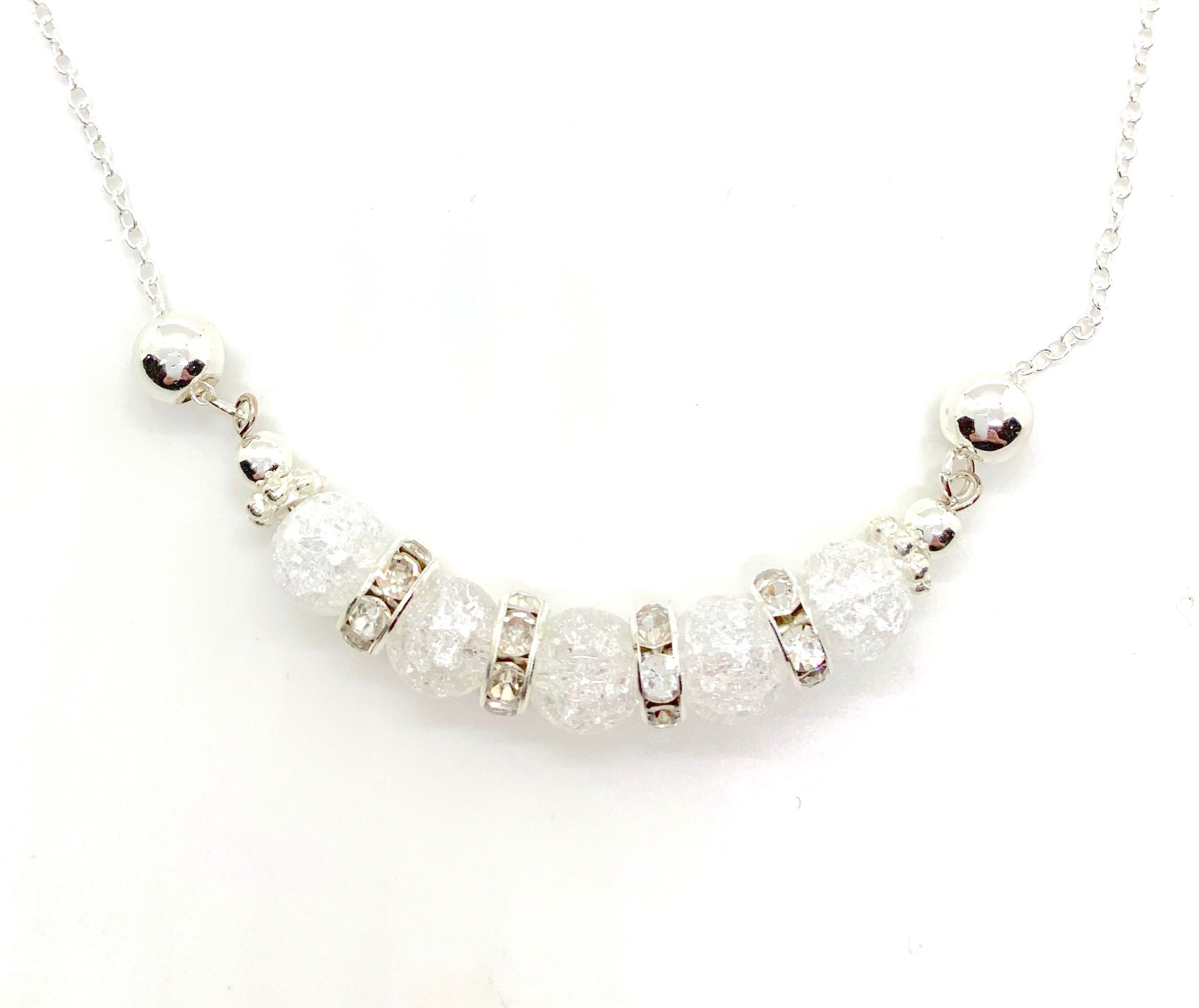 Natural Crackled Quartz Swarovski Crystal and .925 Sterling Silver