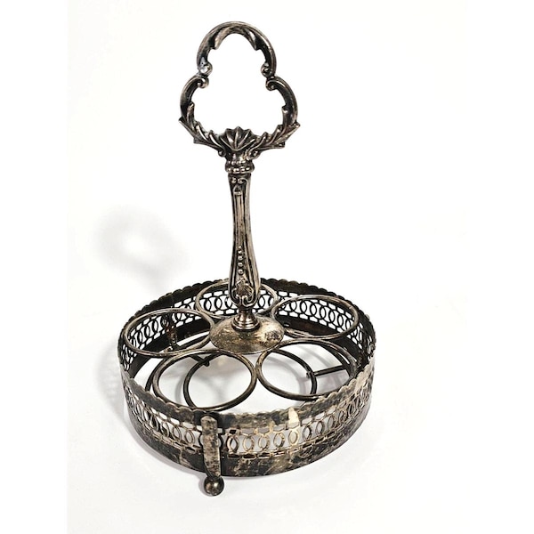 Vintage Silver Caddy Condiment Make up Crystal Holder