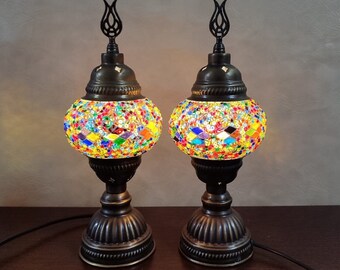 Conjunto de lámparas de mesa, Lámparas de decoración multicolores, Lámparas turcas de mosaico, Luces nocturnas, Conjunto de 2 lámparas marroquíes, Lámparas de sala de estar, Regalos de bienvenida