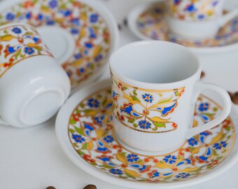 Ensemble de tasses à expresso en porcelaine avec soucoupes, Ensemble de tasses à café turques, Ensemble à café arabe floral, Ensemble de tasses à café grecques pour 6 personnes, Cadeaux pour elle