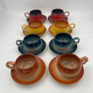 3Oz Colorful Ceramic Coffee Set Handmade Coffee Set for 6 Turkish Coffee Set with Saucers Espresso Mugs Housewarming Gifts Coffee Lover Gift