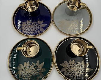 花柄磁器コーヒーセット、金縁、トルコ/アラビア風カップ、ソーサー