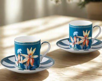 花柄磁器トルココーヒーセット、青または緑のエスプレッソセット（ソーサー付き）