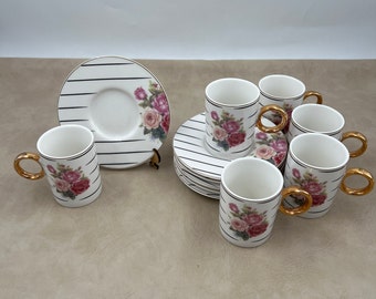 磁器コーヒーセット、トルココーヒーカップセット、花柄コーヒーセット6人用、アラビアコーヒーカップセット、ギリシャコーヒーセット、新築祝いギフト