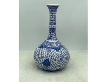 Antique Decorative Vase, Handmade Turkish Vase, Vintage Blue Anatolian Stone Vase, Collectable Vase, Antique Vase, Art Collectors Gifts 13"
