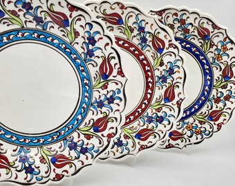 Customizable Ceramic Plates, Turkish Wall Hanging Plate, Floral Table Top Decor, Customizable Gifts, Souvenirs, Pottery Hanging Plate 12"