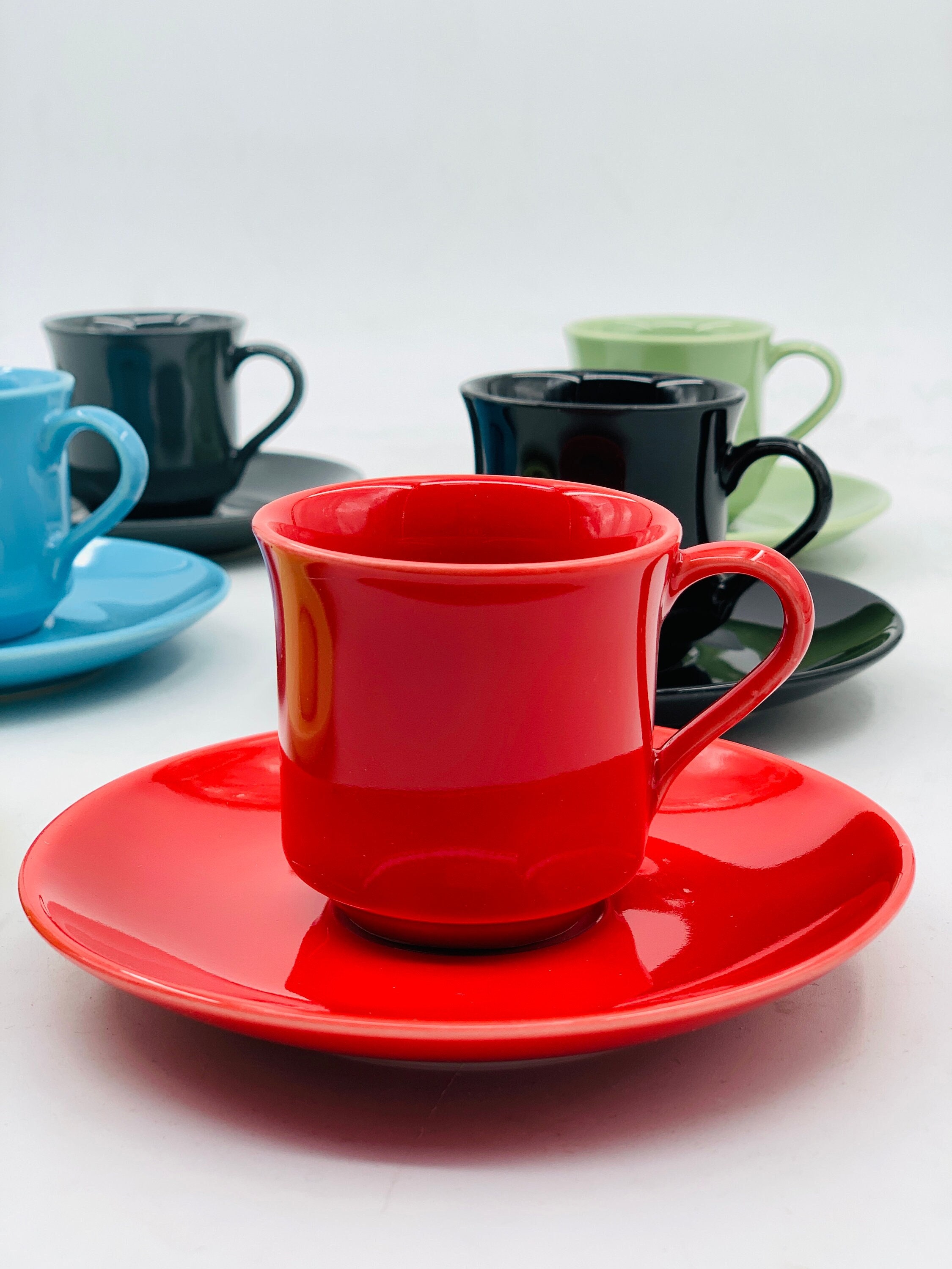 SooMILE 7oz Espresso Cups and Saucers Set Porcelain