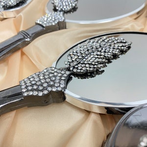 Set of 4 Vintage Style Hand Mirror Comb and Vanity Set, Luxury Make up Mirror with Jewellery Box Wedding Present Gift
