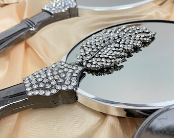 ヴィンテージスタイルのハンドミラーコームと化粧台セット4個セット、ジュエリーボックス付きの高級メイクアップミラー、結婚祝いギフト