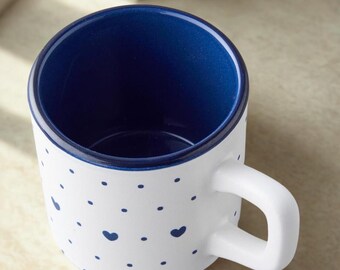 トルコ陶器コーヒーカップ 2個セット - ブルーハートデザイン - ハンドメイド 3.2オンス エスプレッソカップ