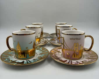 イスタンブールコーヒーセット、磁器製シティマグカップ、トルコ土産
