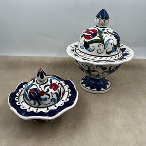 Set of 2 Sweets Bowl With Lids, Ceramic Sugar Bowl, Hand Painted Sugar Bowl With Lid, Turkish Ceramic Bowl, Pottery Sugar Jar, Candy Bowl image 4