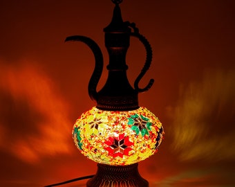 Colorful Stars Mosaic Lamp, Handmade Turkish Pitcher Lamp, Mosaic Moroccan Lamp, Decorative Lighting, Mosaic Pitcher Lamp, Table Top Lamp