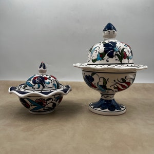 Set of 2 Sweets Bowl With Lids, Ceramic Sugar Bowl, Hand Painted Sugar Bowl With Lid, Turkish Ceramic Bowl, Pottery Sugar Jar, Candy Bowl image 1