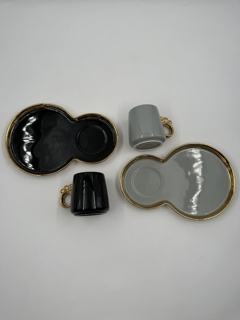 Porcelain Turkish Coffee Set, Golden Handles, Cup and Saucer Set of 6 ...