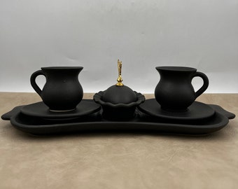 手作りの黒陶器製トルココーヒーセット（スイートボウル付き）