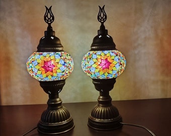 Lámparas de mosaico arco iris, luces de decoración coloridas, conjunto de lámparas de mesa, luces nocturnas, lámparas pequeñas, luces de mesita de noche, lámparas de estrella, lámparas de vidrio mosaico