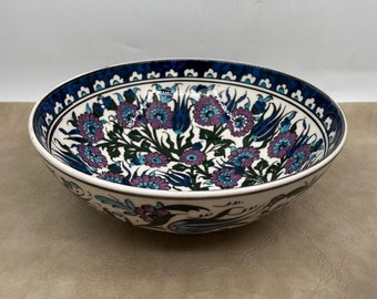 10インチ セラミック アナトリアン ボウル、花柄トルコ風ボウル、大型サービングボウル、手作りサラダボウル、深めの陶器ボウル、フルーツボウル、新築祝いギフト