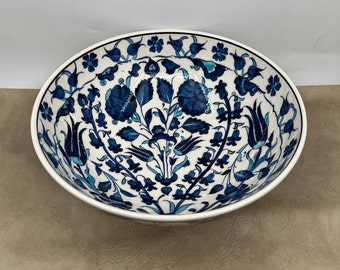 10インチ セラミック アナトリアン ボウル、花柄トルコ風ボウル、大型サービングボウル、手作りサラダボウル、深めの陶器ボウル、フルーツボウル、新築祝いギフト