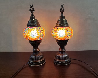 Orange Table Lamp, Mosaic Lamp Set, Night Lights, Small Stand Lamps, Turkish Mosaic Lamps, Set of 2 Table Lamp, Bedside Lamps, Moroccan Lamp