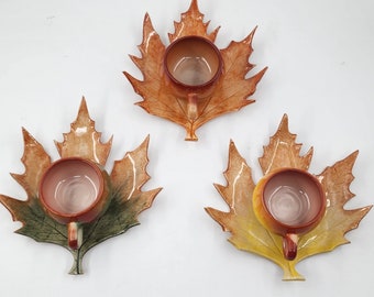 手作り陶器製トルココーヒーセット、メープルリーフソーサー、4オンスエスプレッソカップ