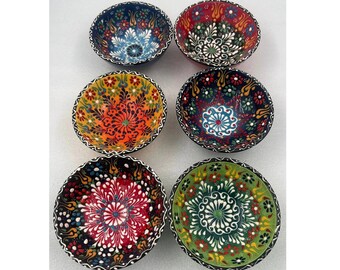 Hand Painted Decorative Bowls, Serving Bowls, Turkish Ceramic Bowl, Handmade Tapas Bowl, Embossed  Bowl Set, Snack Bowl, Salad Bowl  4"