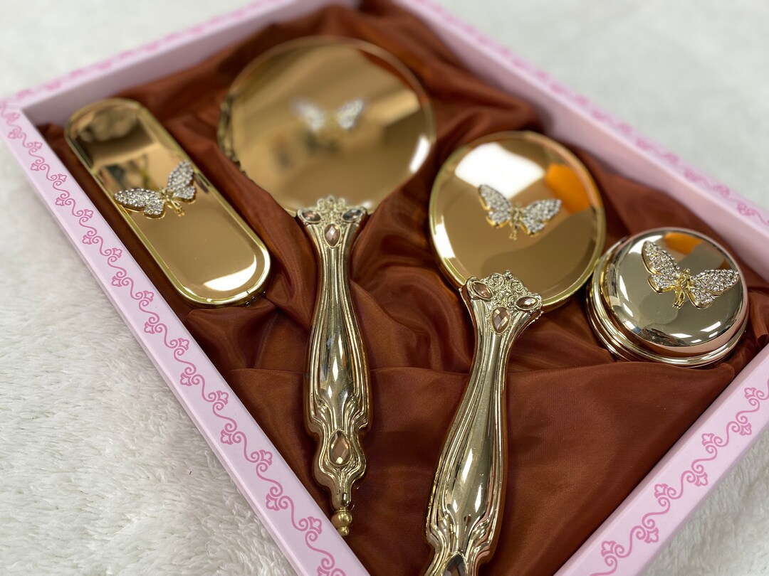 Turkish Brush Hand Mirror and Comb Set Angel Style Vanity Set Etsy