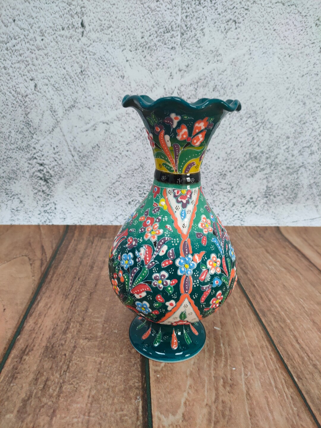 Vintage Turkish Vase, Bohemian Vase, Green Vase, Decorative Vase, Hand ...