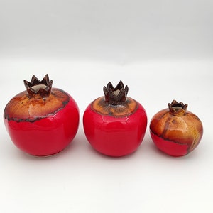 Set of 3 Handmade Ceramic Pomegranate Decor Pottery Pomegranate Vase Glazed Decorative Pomegranate Table Centerpiece Turkish Home Decoration