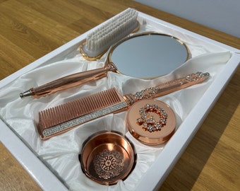 割引ブラシとハンドミラーセット、ヴィンテージスタイルの化粧台セット、メイクアップミラー、彼女へのギフト4点セット、ミラーとコームセット、婚約ギフト