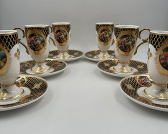 Royal Coffee Set for 2, Arabic Coffee Set, Turkish Coffee Set with Saucers, Victorian Coffee Set for 6, Porcelain Coffee Set with Handles