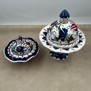 Set of 2 Sweets Bowl With Lids, Ceramic Sugar Bowl, Hand Painted Sugar Bowl With Lid, Turkish Ceramic Bowl, Pottery Sugar Jar, Candy Bowl image 5
