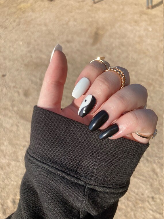 Yin and Yang Press on Nails Coffin Nails black and white Etsy