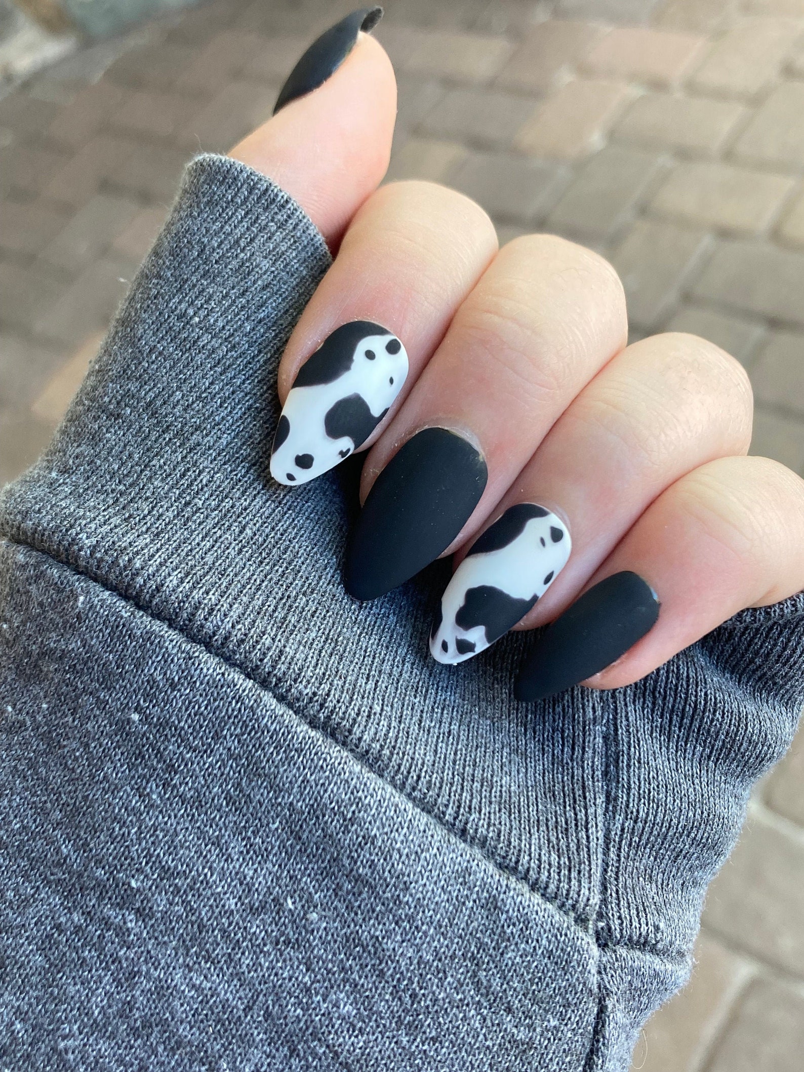 Matte Cow Print Press on nails Black and white nails Etsy