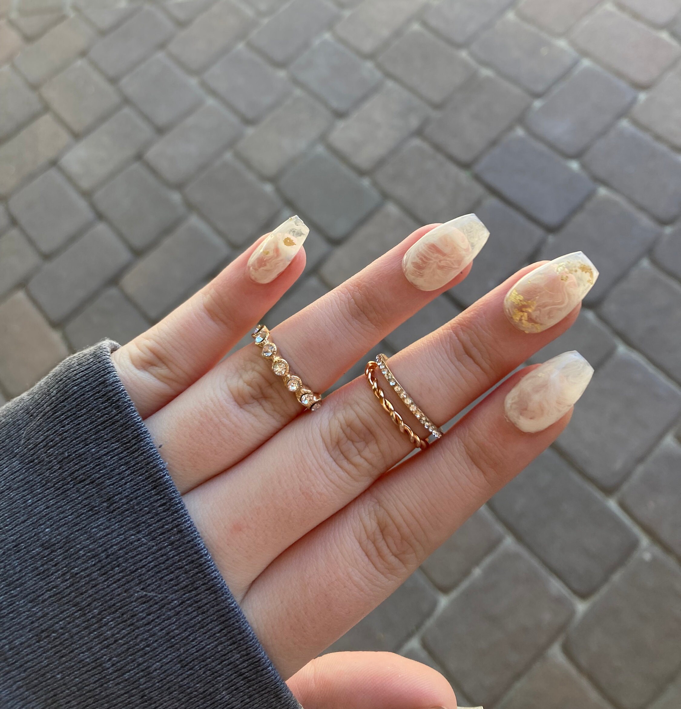 White Swirls With Gold Flake Press on Nails Marble Nails Etsy