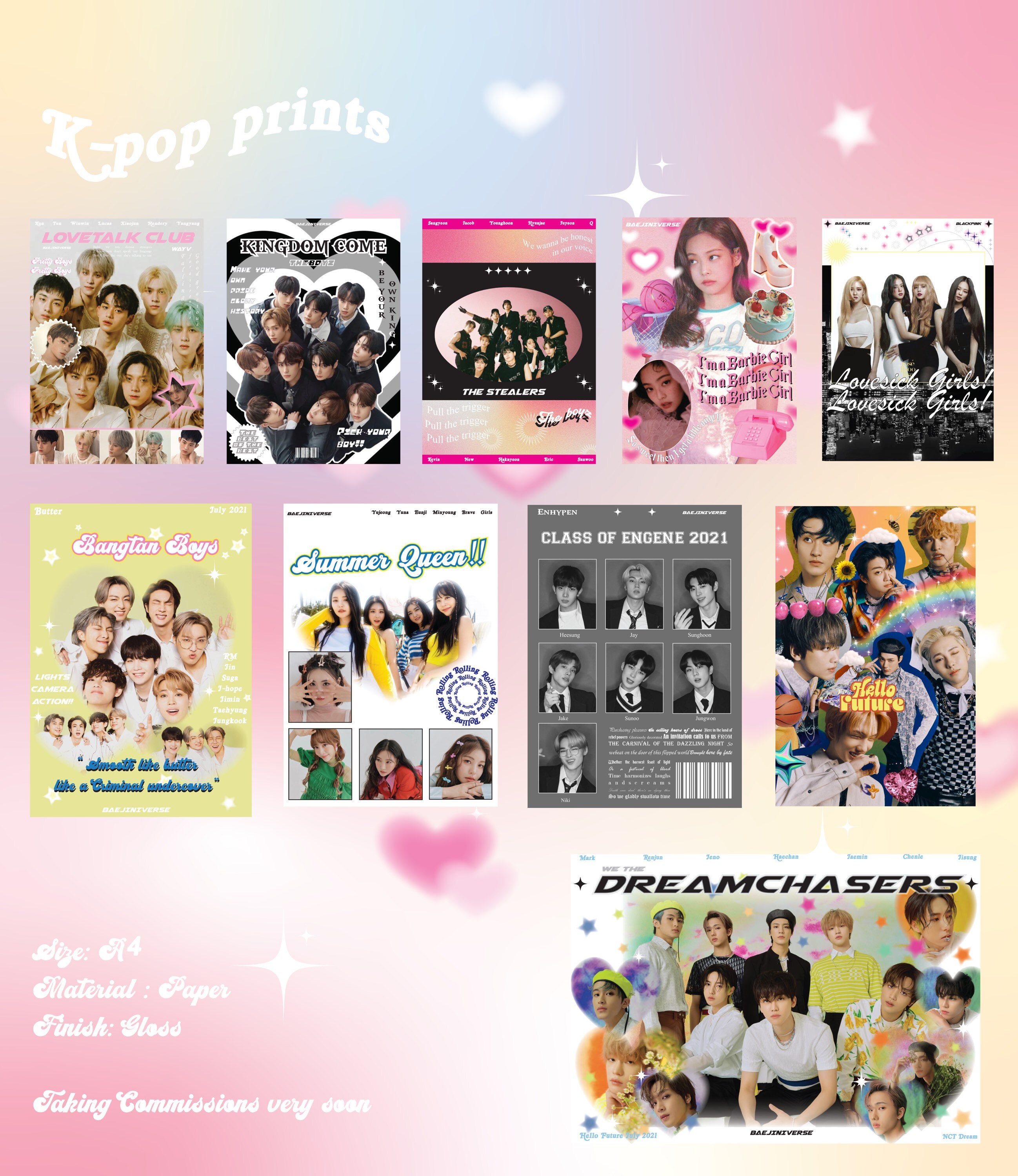 Kpop wall prints/bts/nct dream/blackpink/jennie/enhypen/theboyz/wayv/…