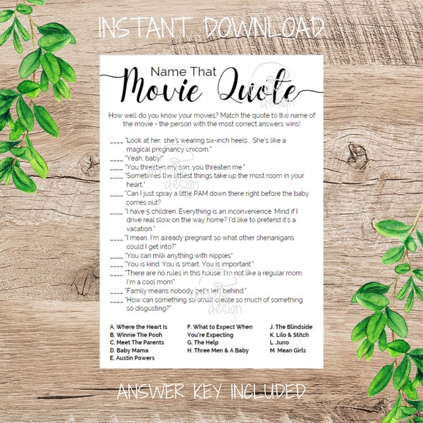 Name That Movie Quote - Modern Simple Baby Shower Games Script Unisex Boy Girl