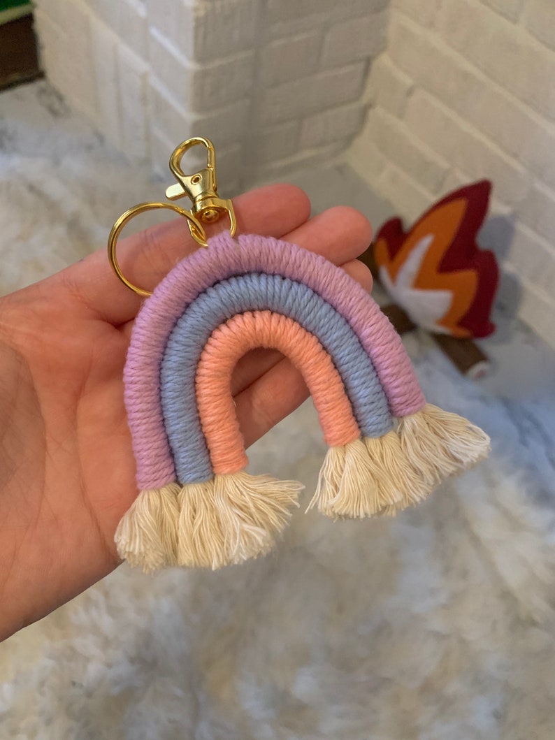 DIY Macrame Rainbow Keychain Craft Kit Rope Yarn Keychain Kit Etsy
