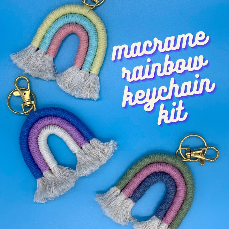 DIY Macrame Rainbow Keychain Craft Kit Rope Yarn Keychain Kit Etsy