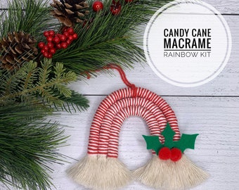 Macrame DIY Candy Cane Christmas Rainbow Kit, Adult Craft Kit, Kid and Teen Craft Kit, Christmas Gift, DIY Home Decor, Boho Rustic