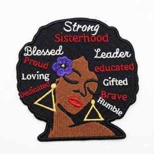 Strong Sisterhood Afro embroidered Iron/sew on patch 4"