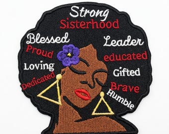 Strong Sisterhood Afro embroidered Iron/sew on patch 4"