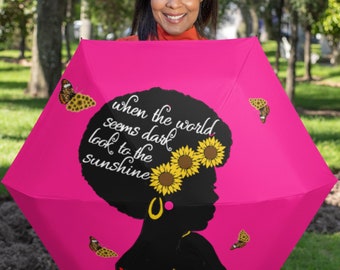 Afro sunshine sunflower UMBRELLA gift for the holidays afro hair