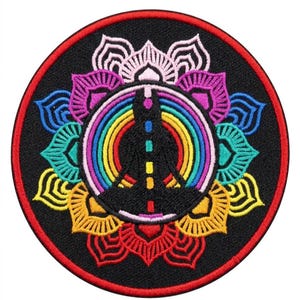 Chakra Girl Embroidered Patch, Yoga Lotus Iron-On Applique (3.5" )