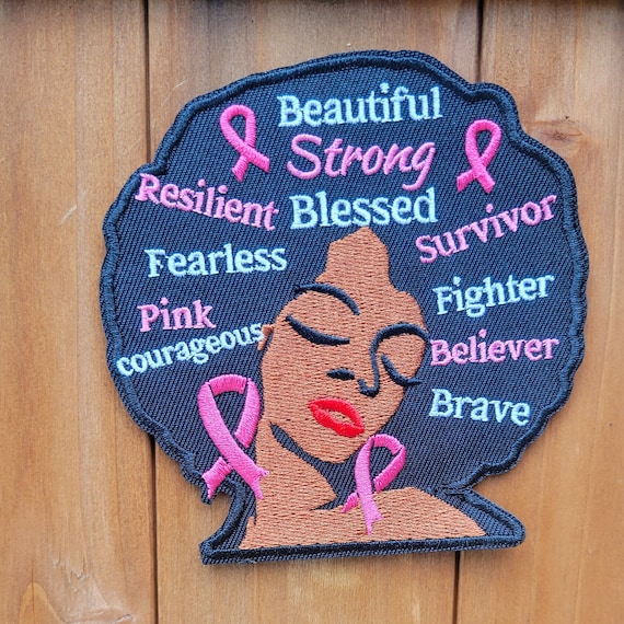 Breast Cancer awareness Afro Patch 4" (embroidered Iron/sew on) FREE SHIPPING