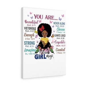Personalized &quot;God Says, You Are Black Girl Magic&quot; Canvas with Bible Verses