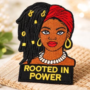 Rooted in Power Embroidered Patch Woman with Locs Iron-On or Sew-On Patch for Denim Jackets, Bags & Backpacks |Afrocentric Natural Hair