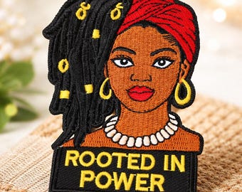 Rooted in Power Embroidered Patch Woman with Locs Iron-On or Sew-On Patch for Denim Jackets, Bags & Backpacks |Afrocentric Natural Hair